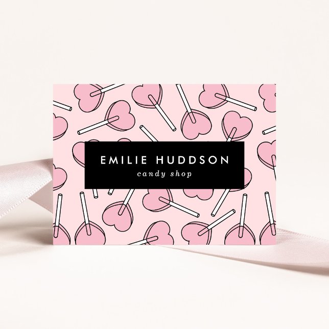 Pink Lollipops, Heart Lollipops, Lolly, Candy Shop Business Card (Creator Uploaded)