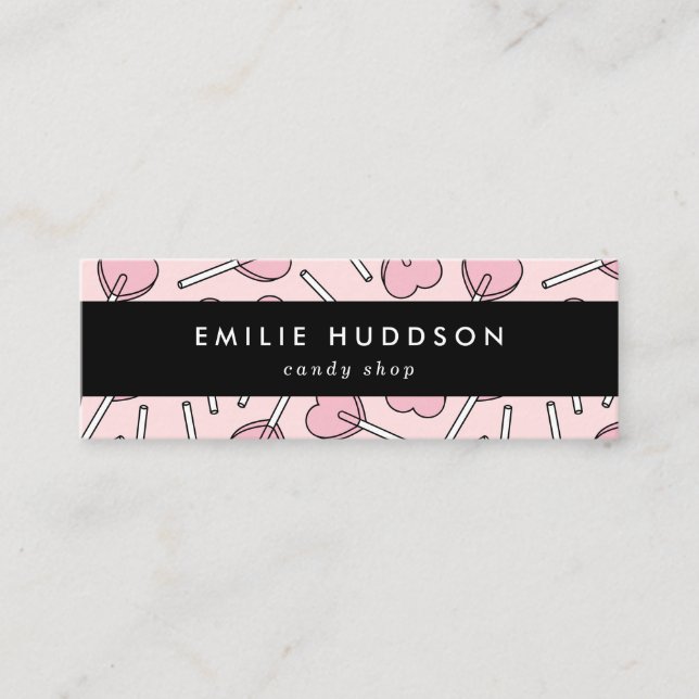 Pink Lollipops, Heart Lollipops, Lolly, Candy Shop Mini Business Card (Front)