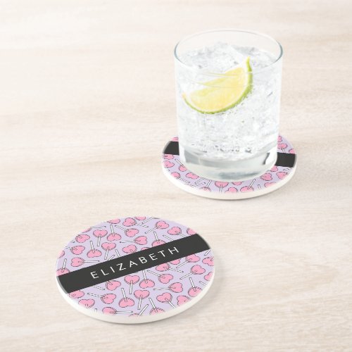 Pink Lollipops Heart Lollipops Lolly Your Name Coaster