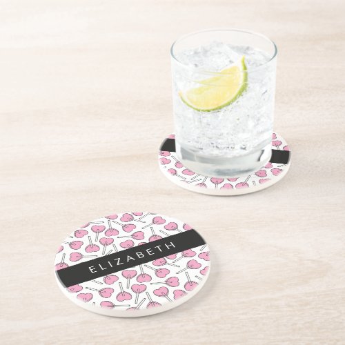 Pink Lollipops Heart Lollipops Lolly Your Name Coaster