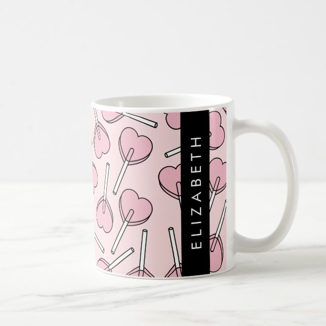 Pink Lollipops, Heart Lollipops, Lolly, Your Name Coffee Mug (Right)