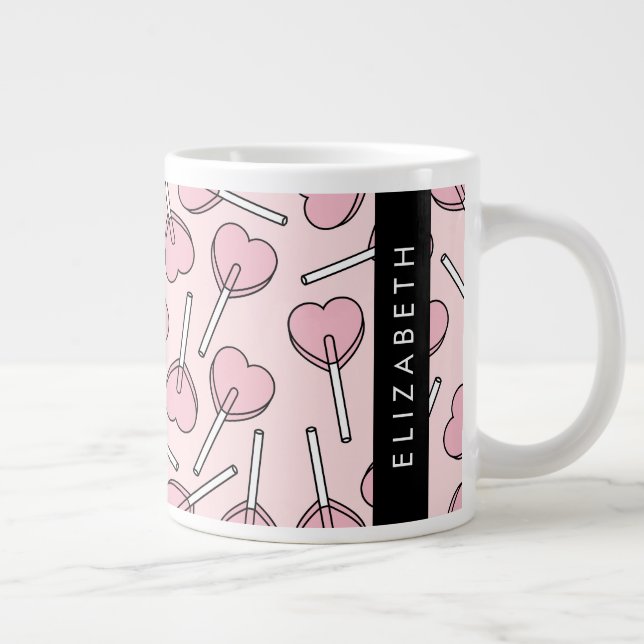 Pink Lollipops, Heart Lollipops, Lolly, Your Name Giant Coffee Mug (Right)