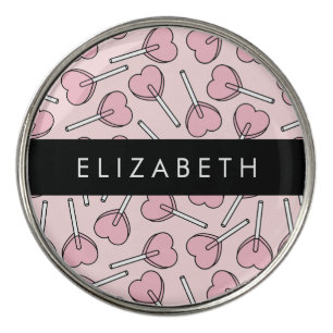 Pink Lollipops, Heart Lollipops, Lolly, Your Name Golf Ball Marker
