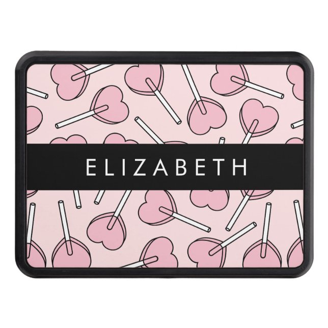 Pink Lollipops, Heart Lollipops, Lolly, Your Name Hitch Cover (Front)