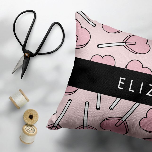 Pink Lollipops, Heart Lollipops, Lolly, Your Name Pillow Case (Creator Uploaded)