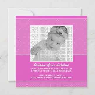 Pink Lollypop Pattern Birth Announcement