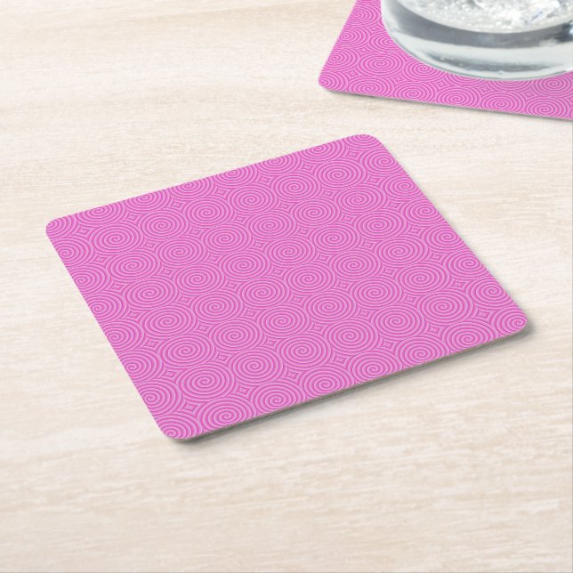 Pink Lollypop Pattern Square Paper Coaster (Angled)