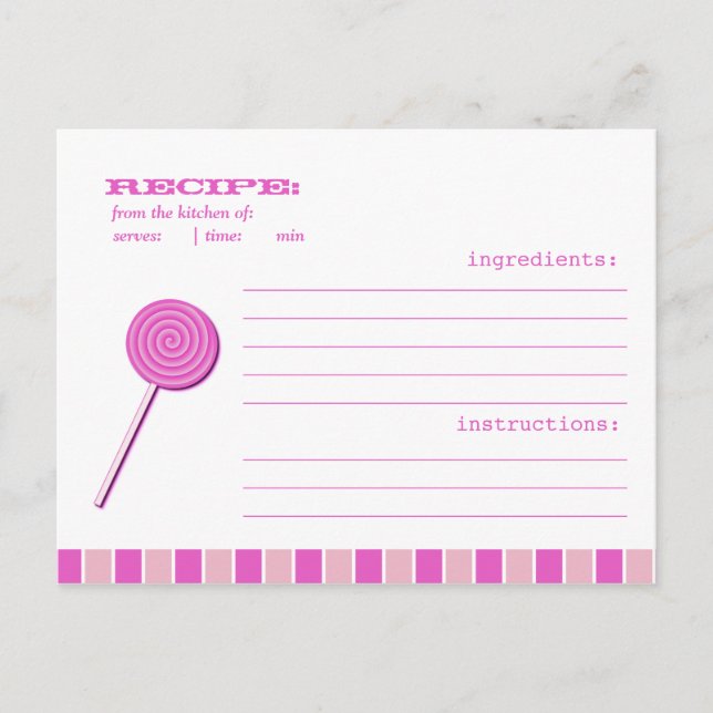 Pink Lollypop Recipe Postcard (Front)