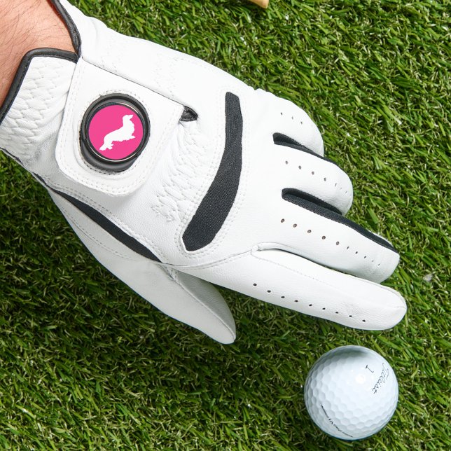 Pink Long Hair Dachshund Golfer Glove Gift (Long hair wiener dog golf glove - lots of colors pink, green, orange, blue, purple and red.)