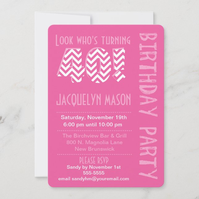 Pink Look Who's Turning 40 Birthday Invitation (Front)