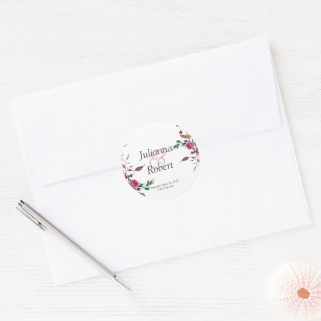 Pink loose floral   classic round sticker (Envelope)