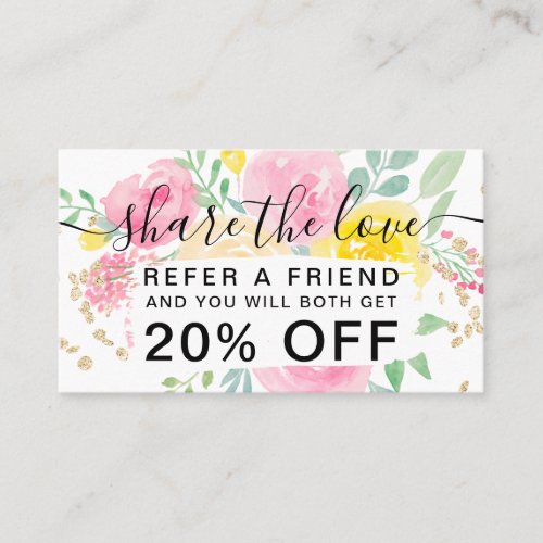 Pink loose floral watercolor spring share the love referral card