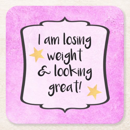 Pink Losing Weight Slimming Club Motivation Quote Square Paper Coaster