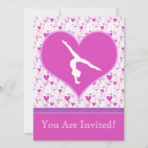 Pink Lots o Hearts Gymnast Invitation