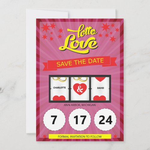 Pink Lotto Love Save the Date Wedding Announcement