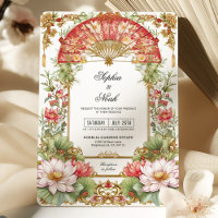 Pink Lotus and Red Fan Asian Tea Ceremony Wedding