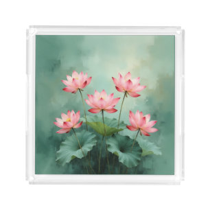 Pink Lotus Artwork  Acrylic Tray