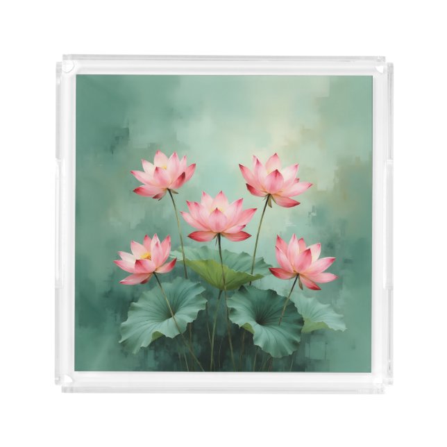 Pink Lotus Artwork  Acrylic Tray (Front)