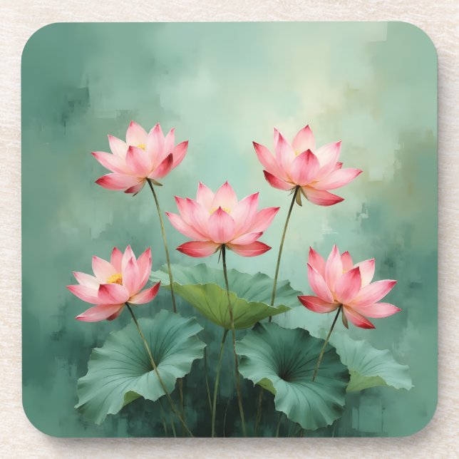 Pink Lotus Artwork  Beverage Coaster (Front)
