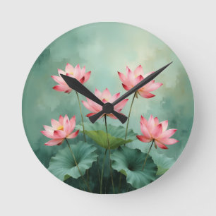 Pink Lotus Artwork  Round Clock