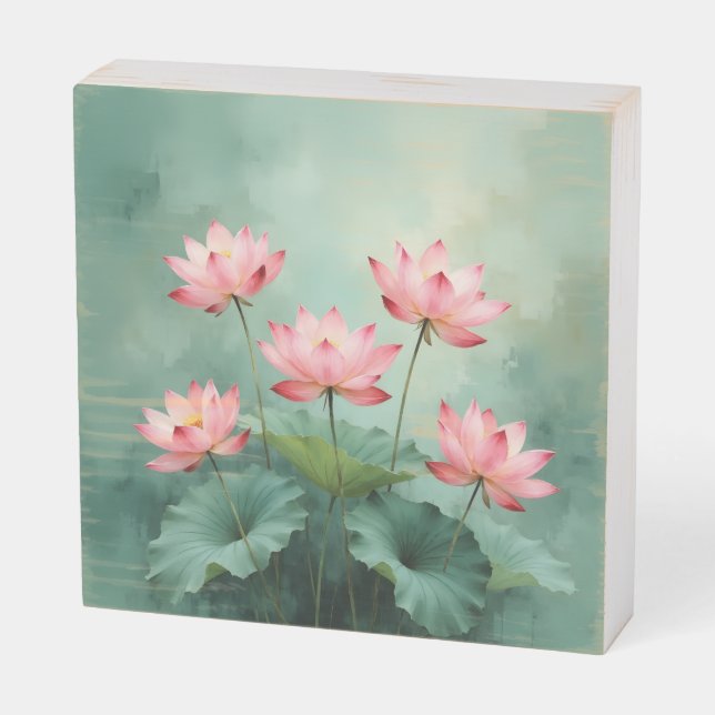 Pink Lotus Artwork  Wooden Box Sign (Angled Horizontal)