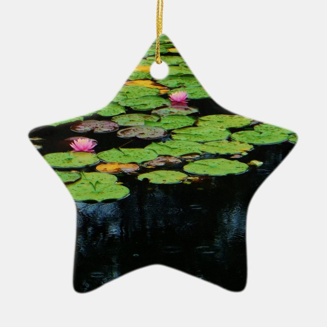 pink lotus black ceramic ornament (Front)