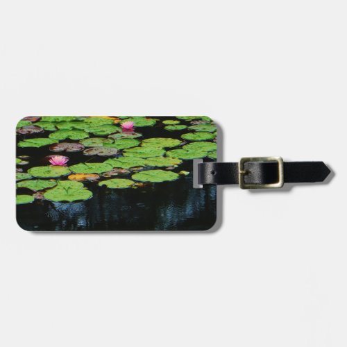 pink lotus black luggage tag