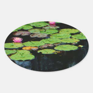 pink lotus black oval sticker