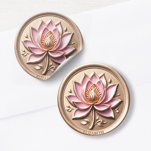 Pink Lotus Blossom Gold Wax Seal Effect Sticker