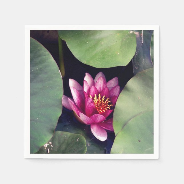 Pink Lotus Blossom Green foliage Napkins (Front)