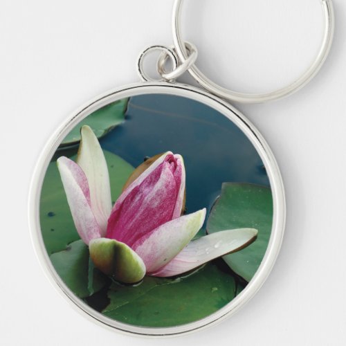 Pink Lotus Blossom Photo Round Key Ring