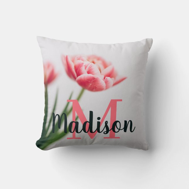 Pink Lotus Custom Pillow Monogram Personalized  (Front)