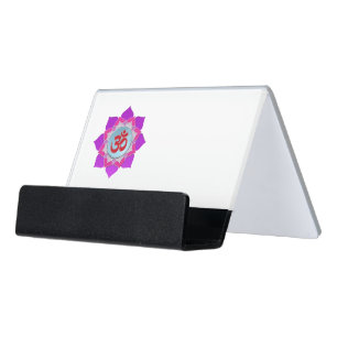 Pink lotus desk business card holder