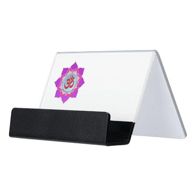 Pink lotus desk business card holder (Angled Front)