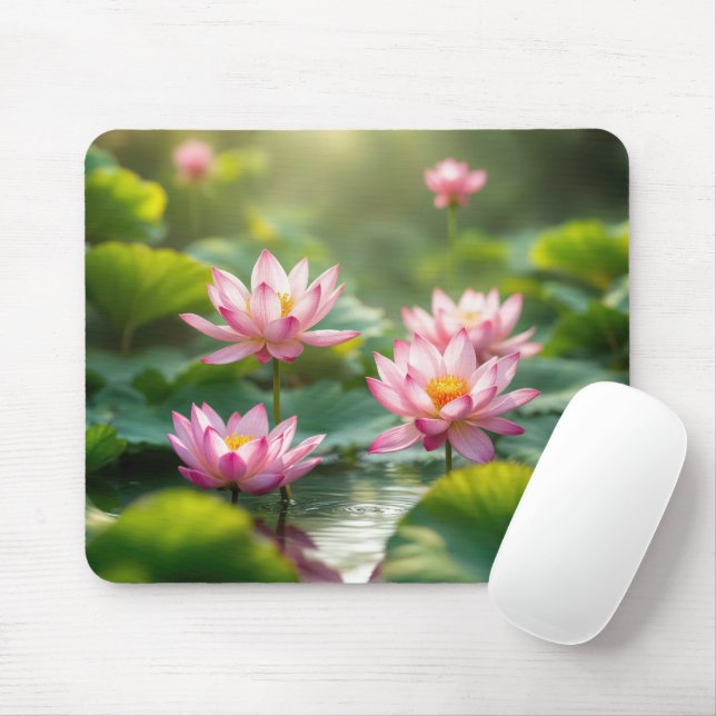 Pink Lotus Floating In a Pond Mouse Pad (With Mouse)