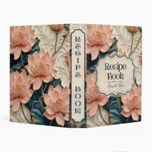 Pink Lotus Floral Kitchen Recipe Binder Organizer
