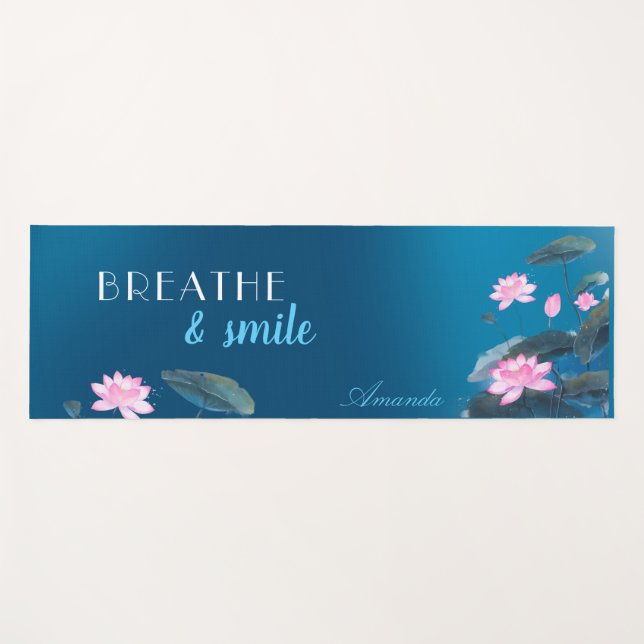 Pink Lotus Floral Mindfulness Add Name Dark Blue Y Yoga Mat (Front (Horizontal))