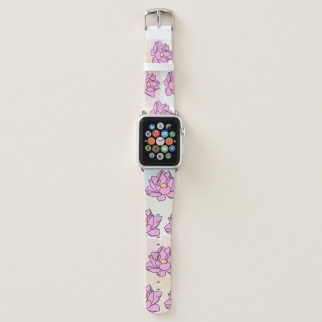Pink Lotus Flower Art Apple Watch Band (Front)