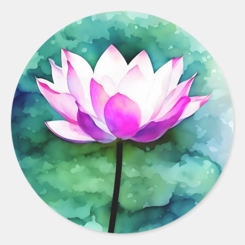 Pink lotus flower art classic round sticker