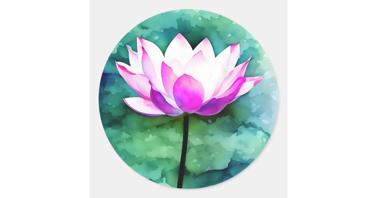 Pink lotus flower art classic round sticker | Zazzle