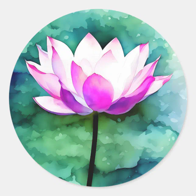 Pink lotus flower art classic round sticker | Zazzle