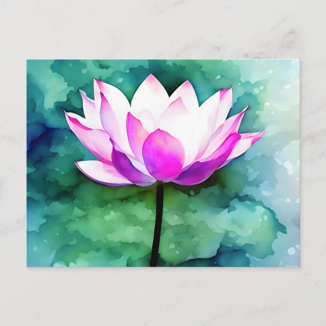 Pink lotus flower art postcard (Front)