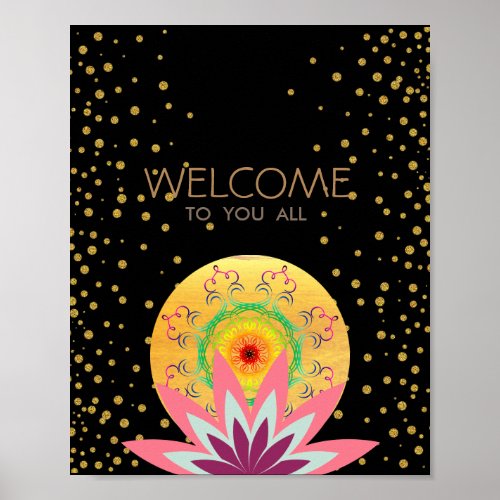 Pink Lotus Flower Black Yoga Healing Health Poster