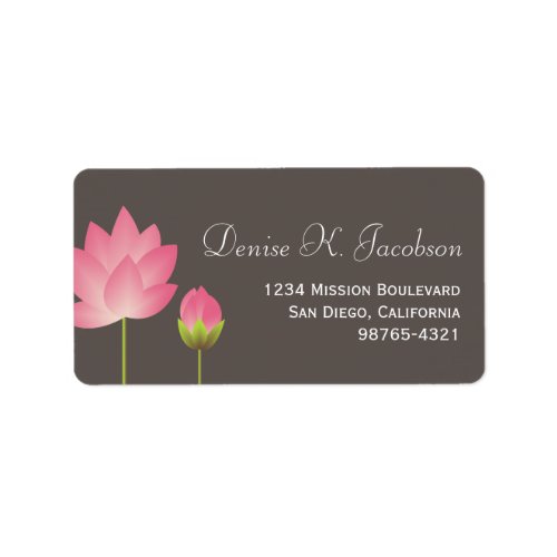 Pink lotus flower blossom gray return address label