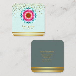 Pink Lotus Flower Confetti Yoga Meditation Spa  Square Business Card