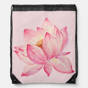Pink Lotus Flower Drawstring Bag