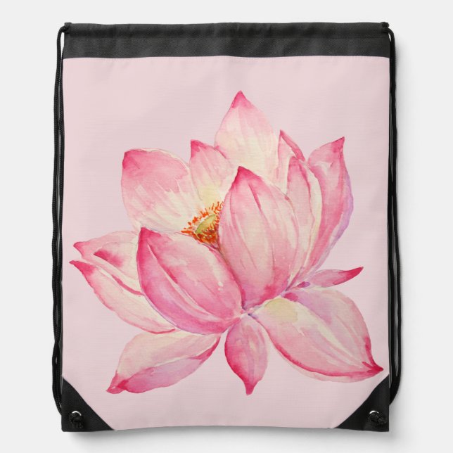 Pink Lotus Flower Drawstring Bag (Front)