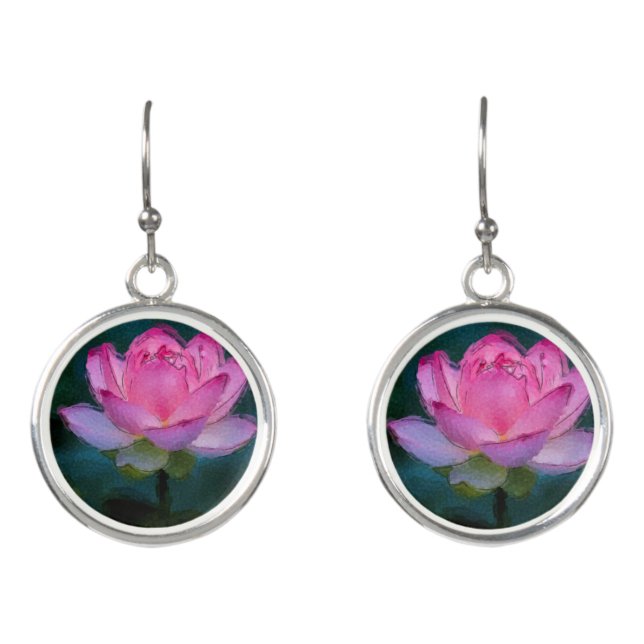 Pink Lotus Flower Earrings (Front)