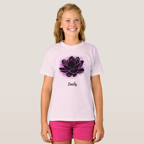 Pink lotus flower _ girl t_shirt customizable name