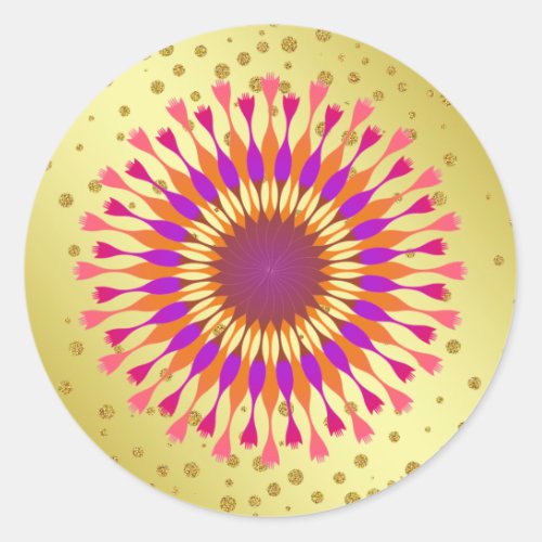 Pink Lotus Flower Gold Faux Foil Glitter Wedding Classic Round Sticker